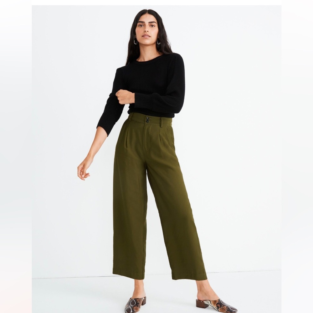 Madewell Drapey Pleated Wide Leg Pants in Kale size 10